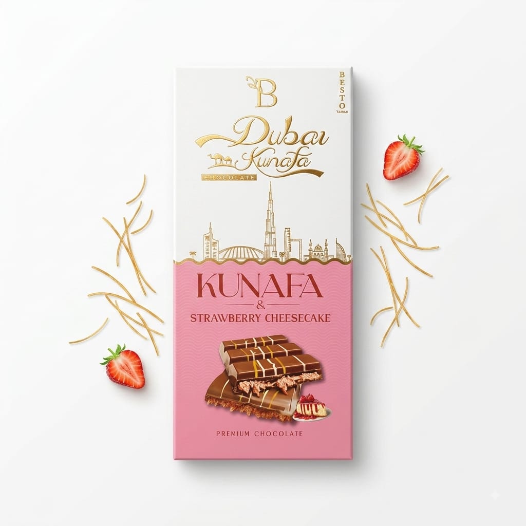 Besto Dubai Kunafa & Strawberry Cheesecake Premium Chocolate (100g)