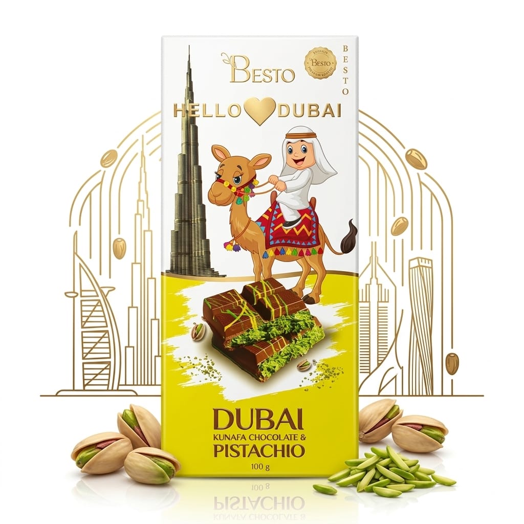 Besto Hello Dubai – Dubai Kunafa Chocolate & Pistachio (100g)