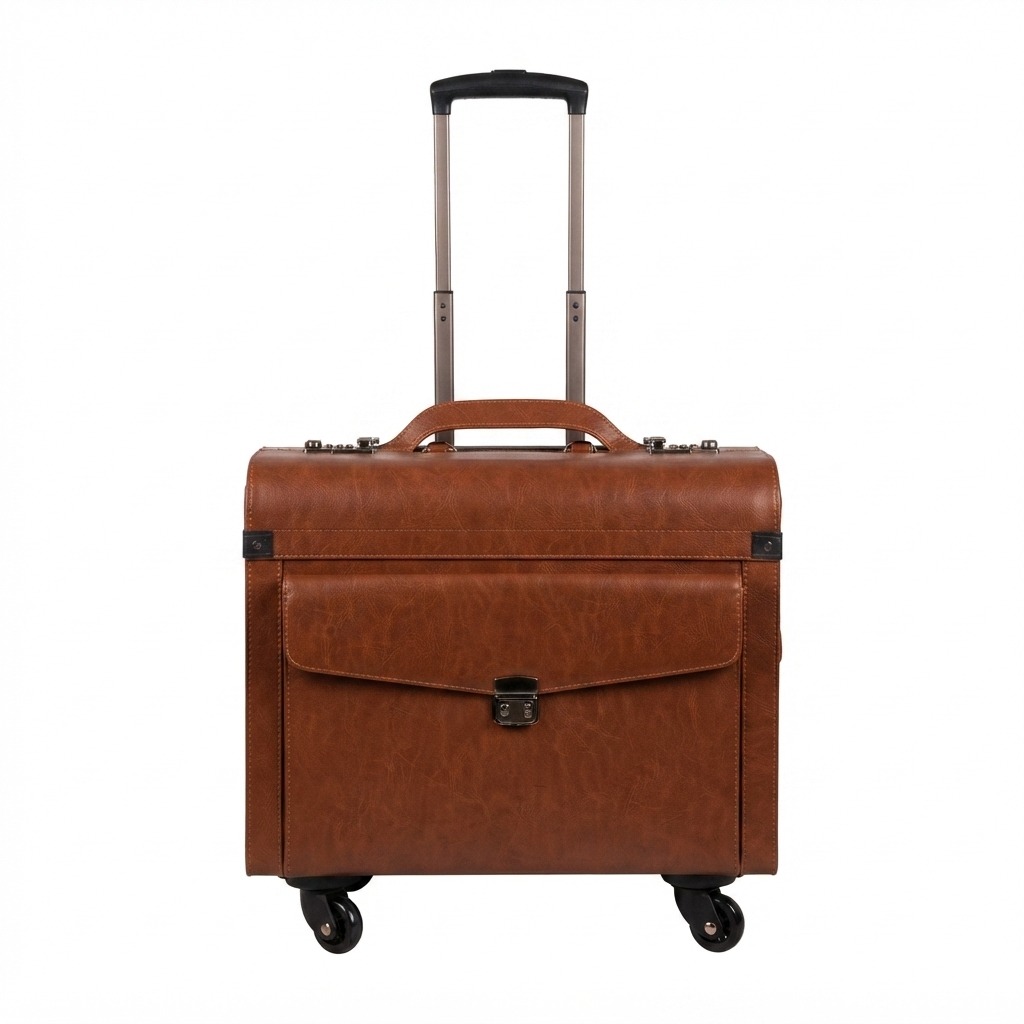 Leather Rolling Briefcase / Wheeled Business Laptop Trolley Bag