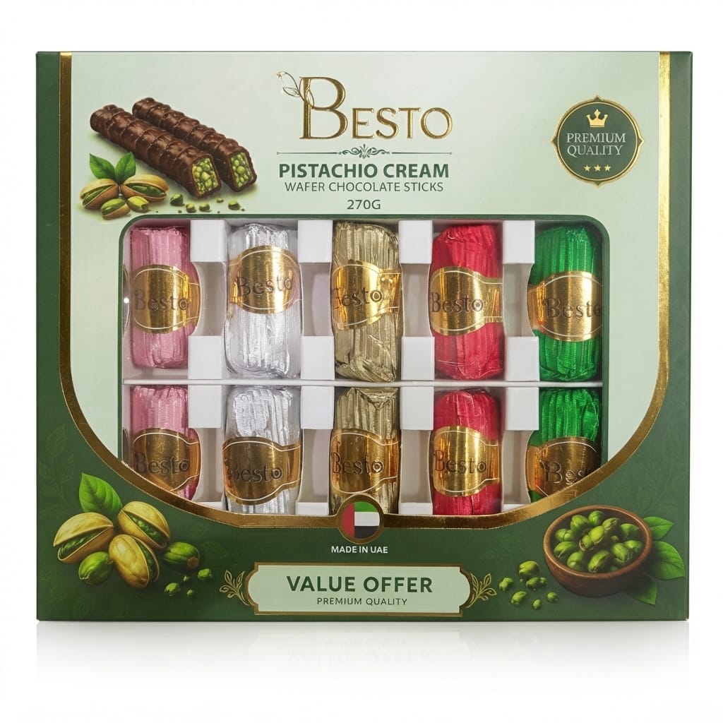 Besto Pistachio Cream Wafer Chocolate Sticks (270g)