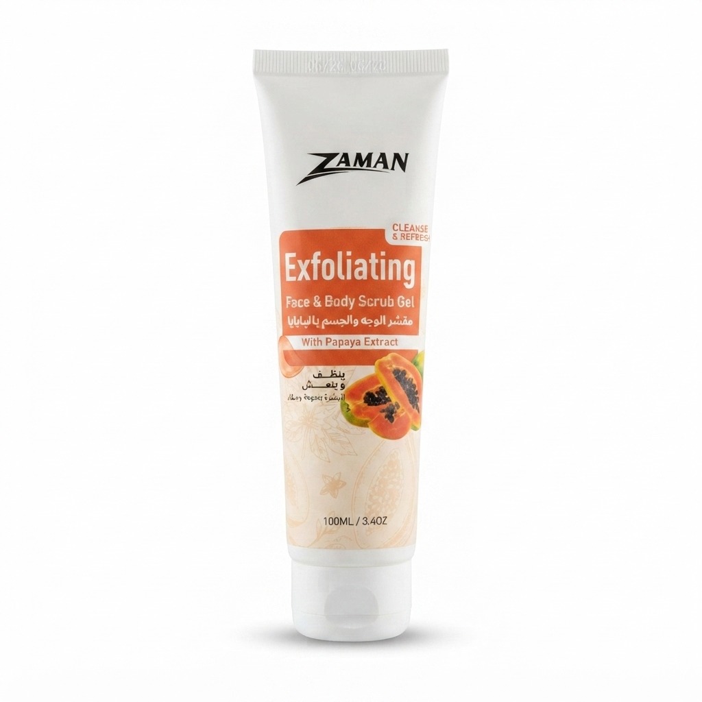 Zaman Exfoliating Face & Body Scrub Gel with Papaya Extract (100ml / 3.4 oz)