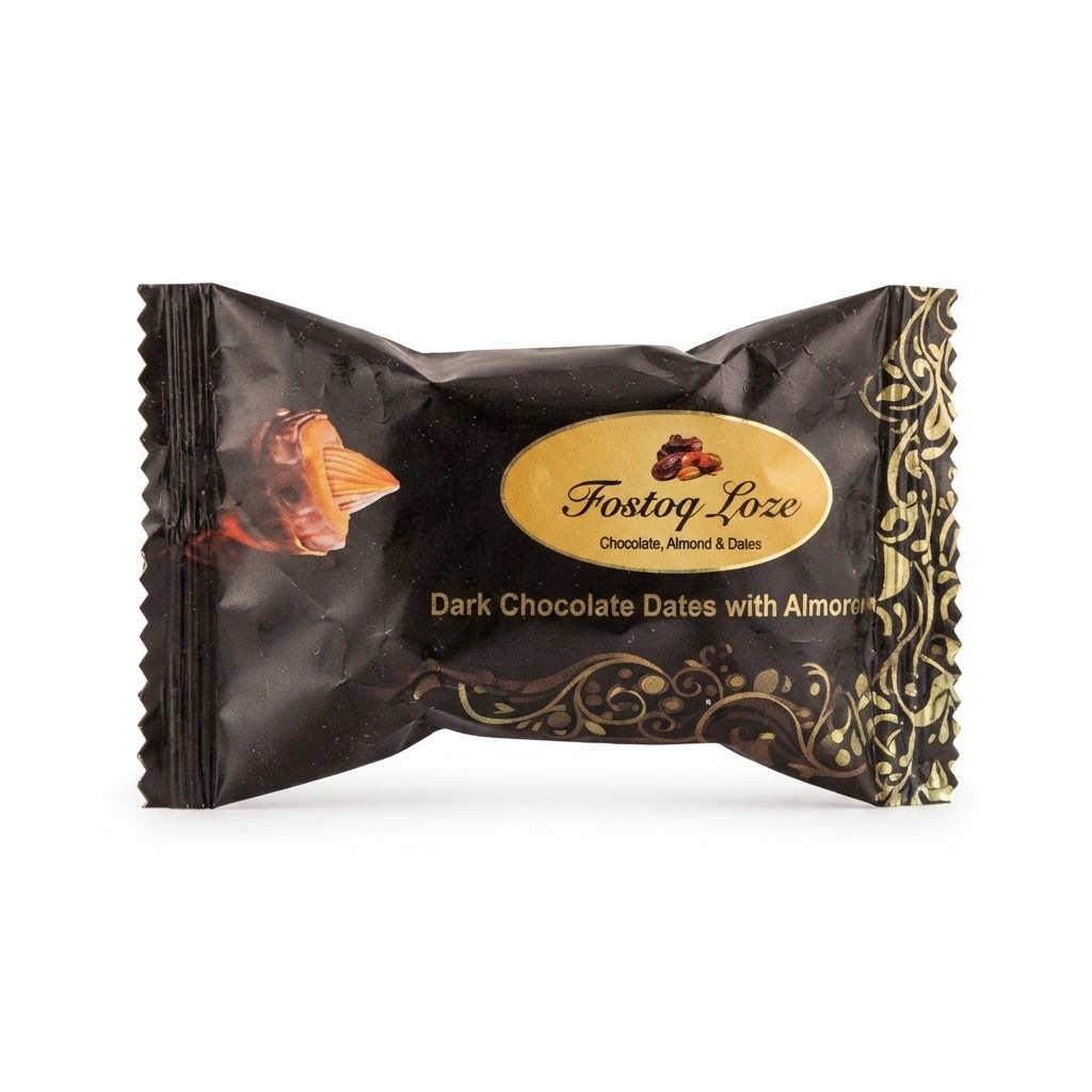 Fostoq Loze (Dark Chocolate Dates with Almonds)