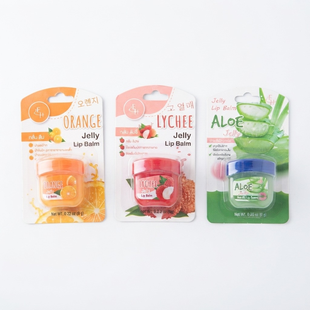 Jelly Lip Balm (Orange,Lychee,Aloe,Strawberry)